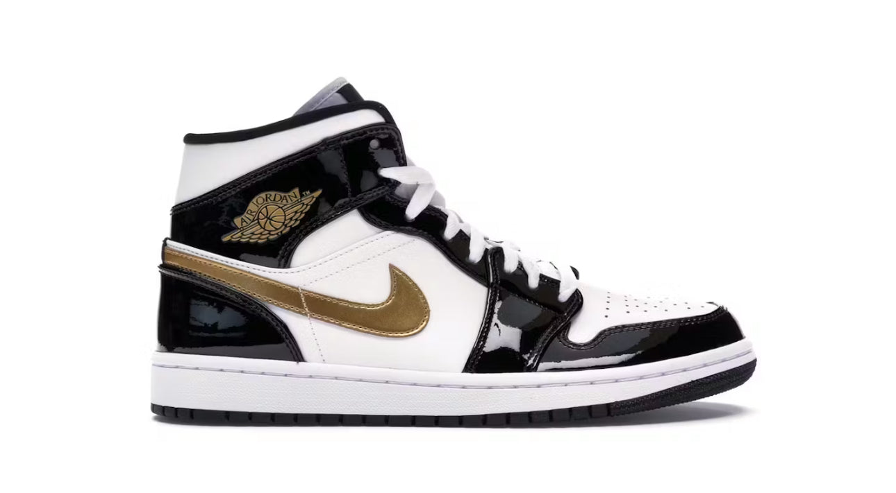 Jordan 1 Mid
Patent Black White Gold