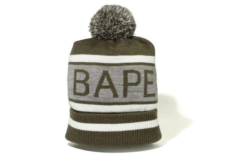 BAPE Pom Pom Knit Cap Olive