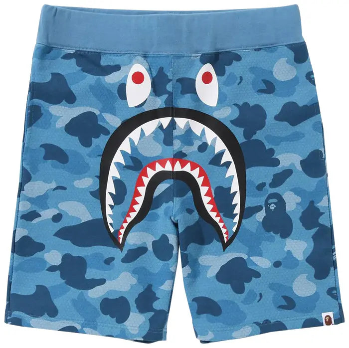 BAPE Honeycomb Camo Shark Sweat Shorts 'Blue'