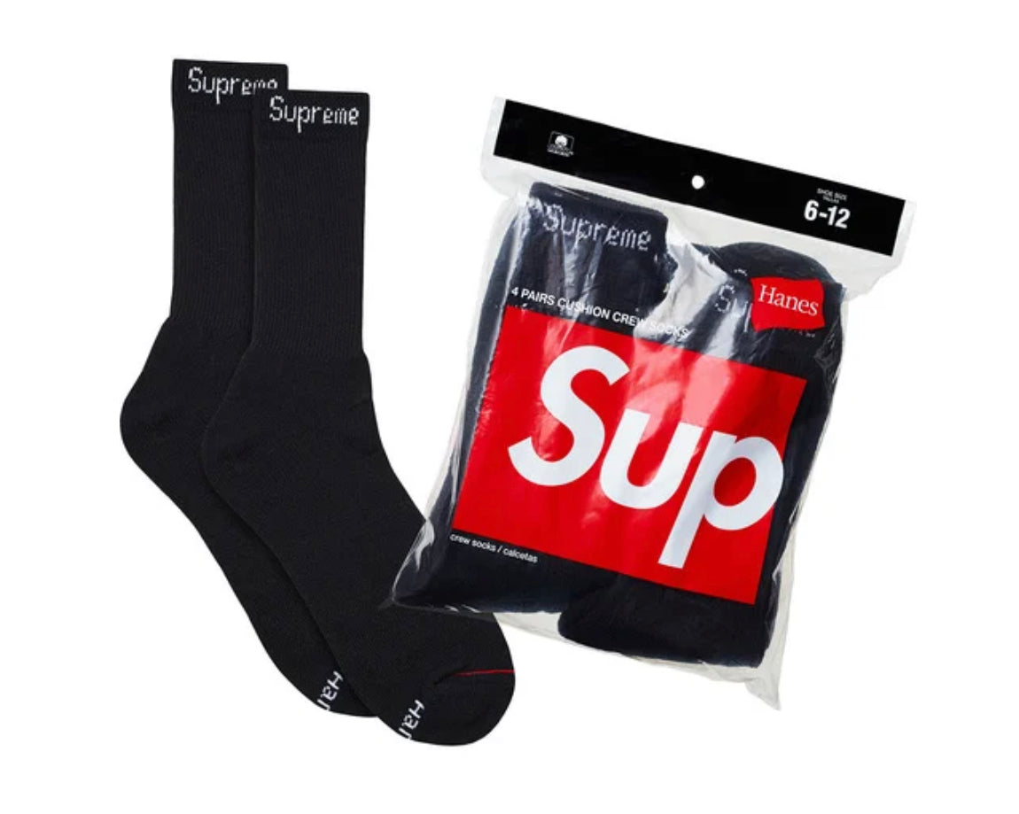 Supreme/Hanes Crew Socks Black (4 Pack)