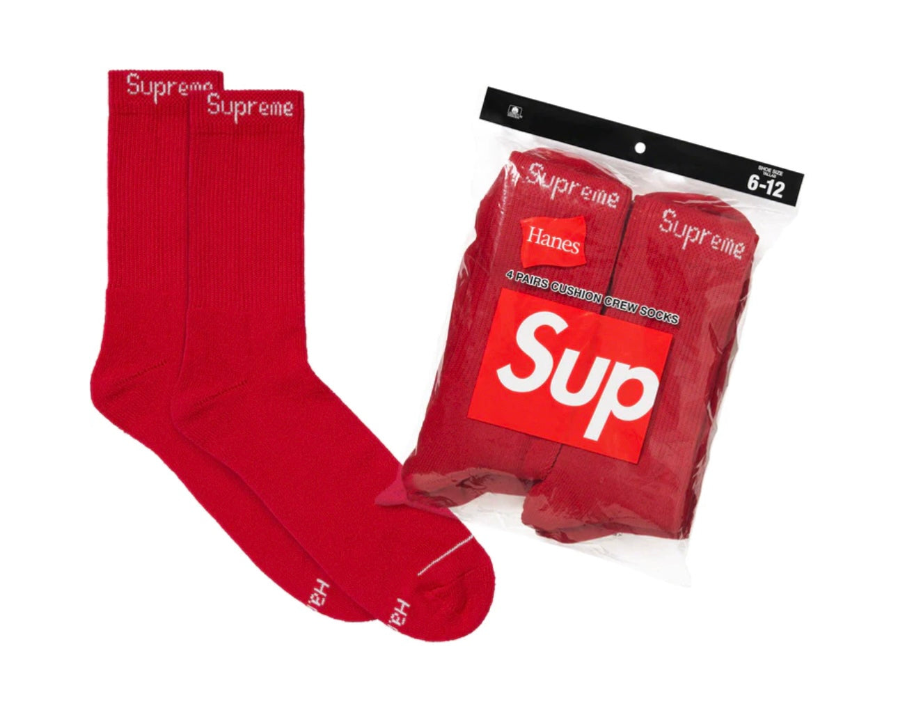 Supreme@/Hanes@ Crew Socks (4 Pack) Red