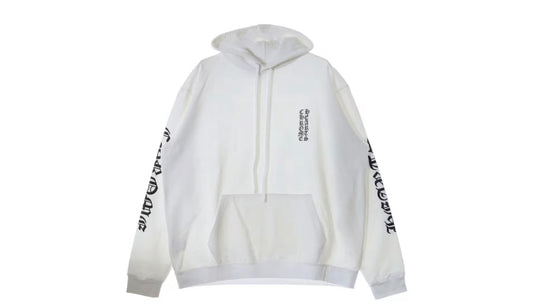 Chrome Hearts White Metallic Silver Hearts Vertical Logo Hoodie