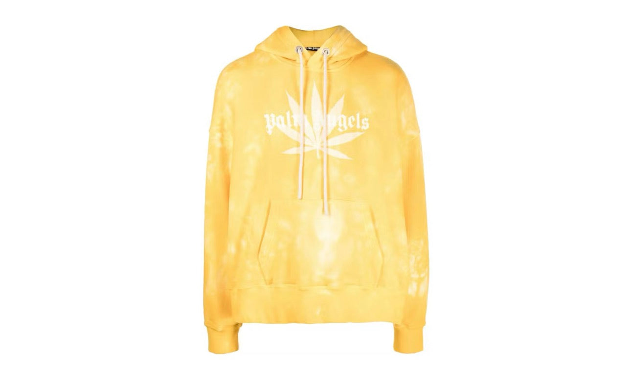 Palm Angels Leaf Tie Dye Hoodie Yellow