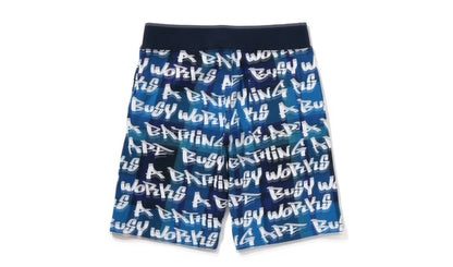 Bape Honeycomb Camo Shark Sweat Shorts Blue