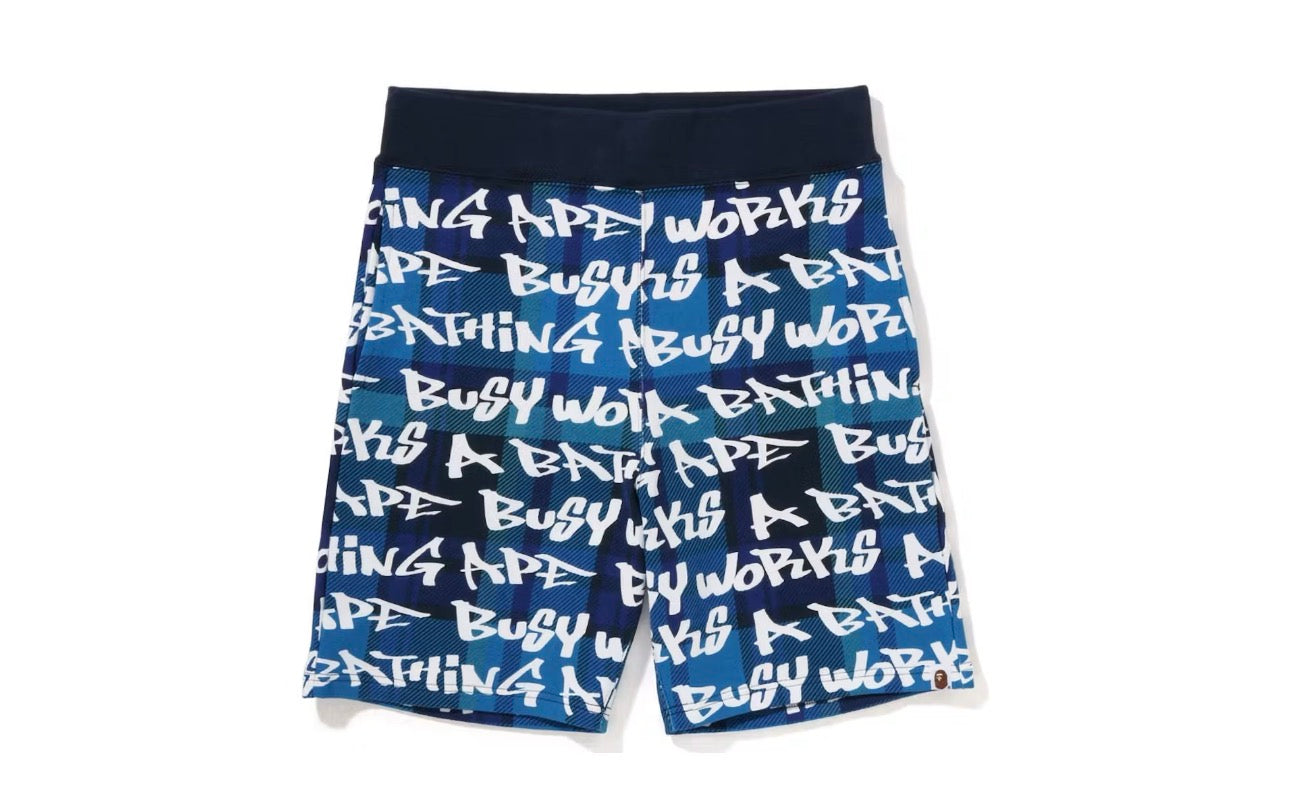 Bape Honeycomb Camo Shark Sweat Shorts Blue