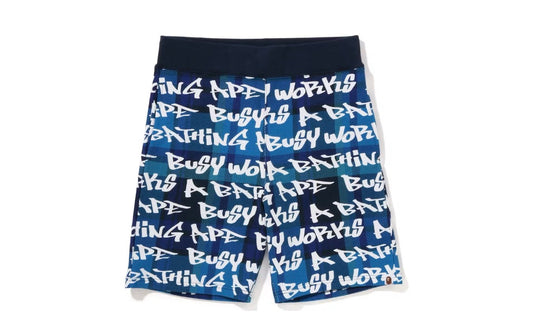 Bape Honeycomb Camo Shark Sweat Shorts Blue