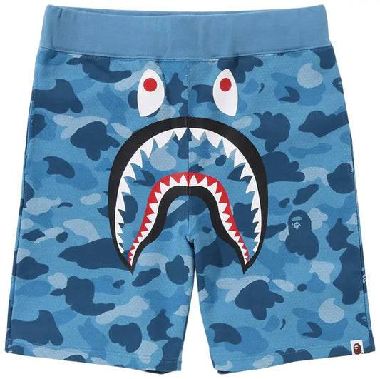 BAPE Honeycomb Camo Shark Sweat Shorts 'Blue'