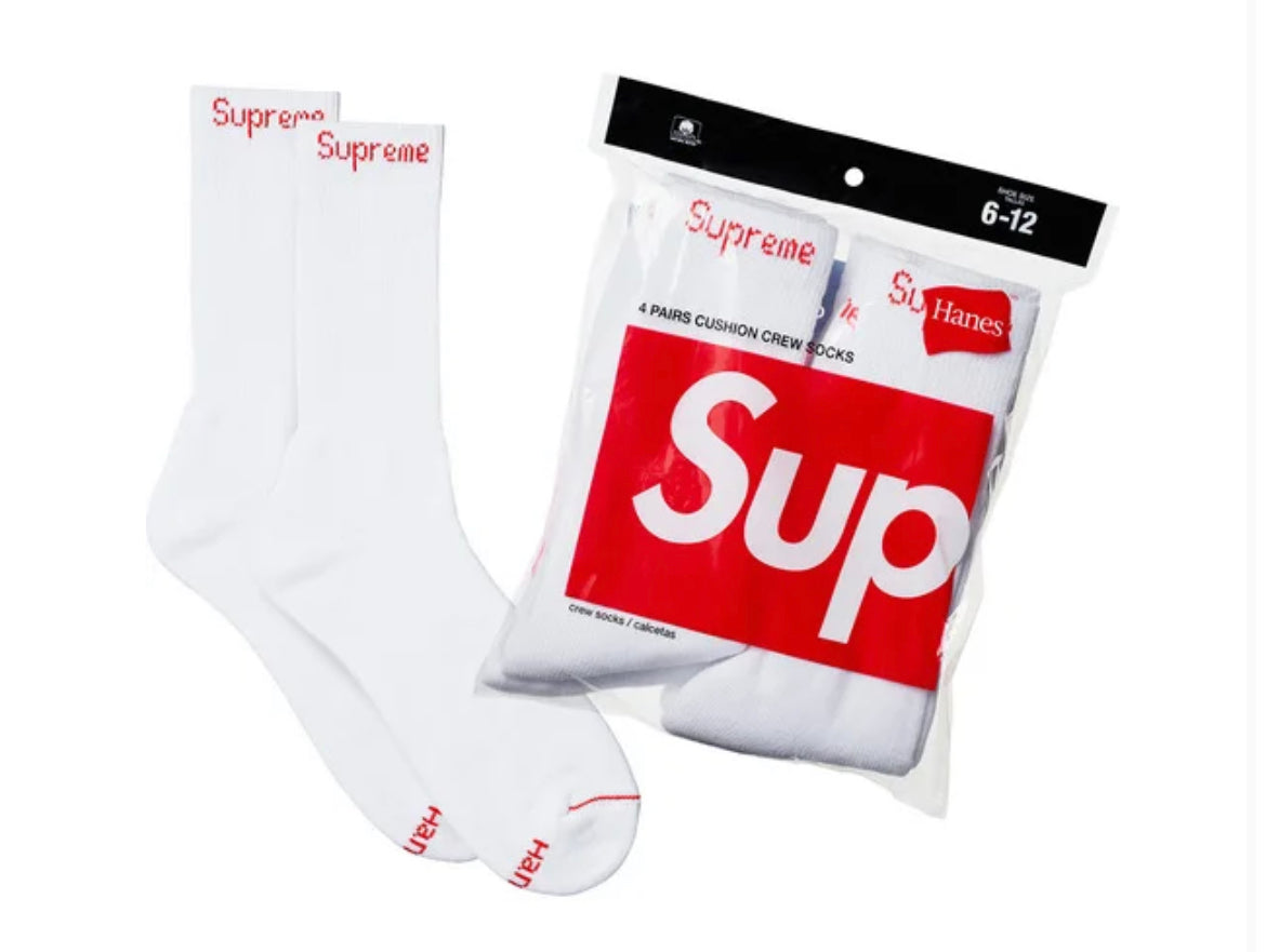 Supreme/Hanes Crew Socks White (4 Pack)